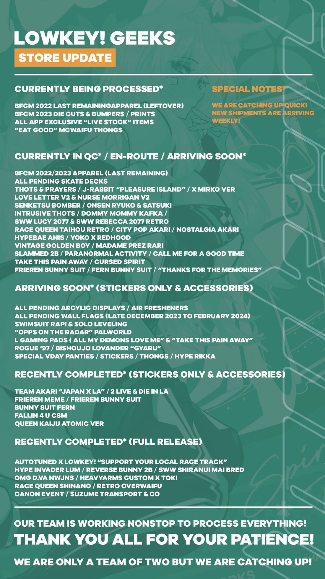 THE LATEST STORE UPDATE:
