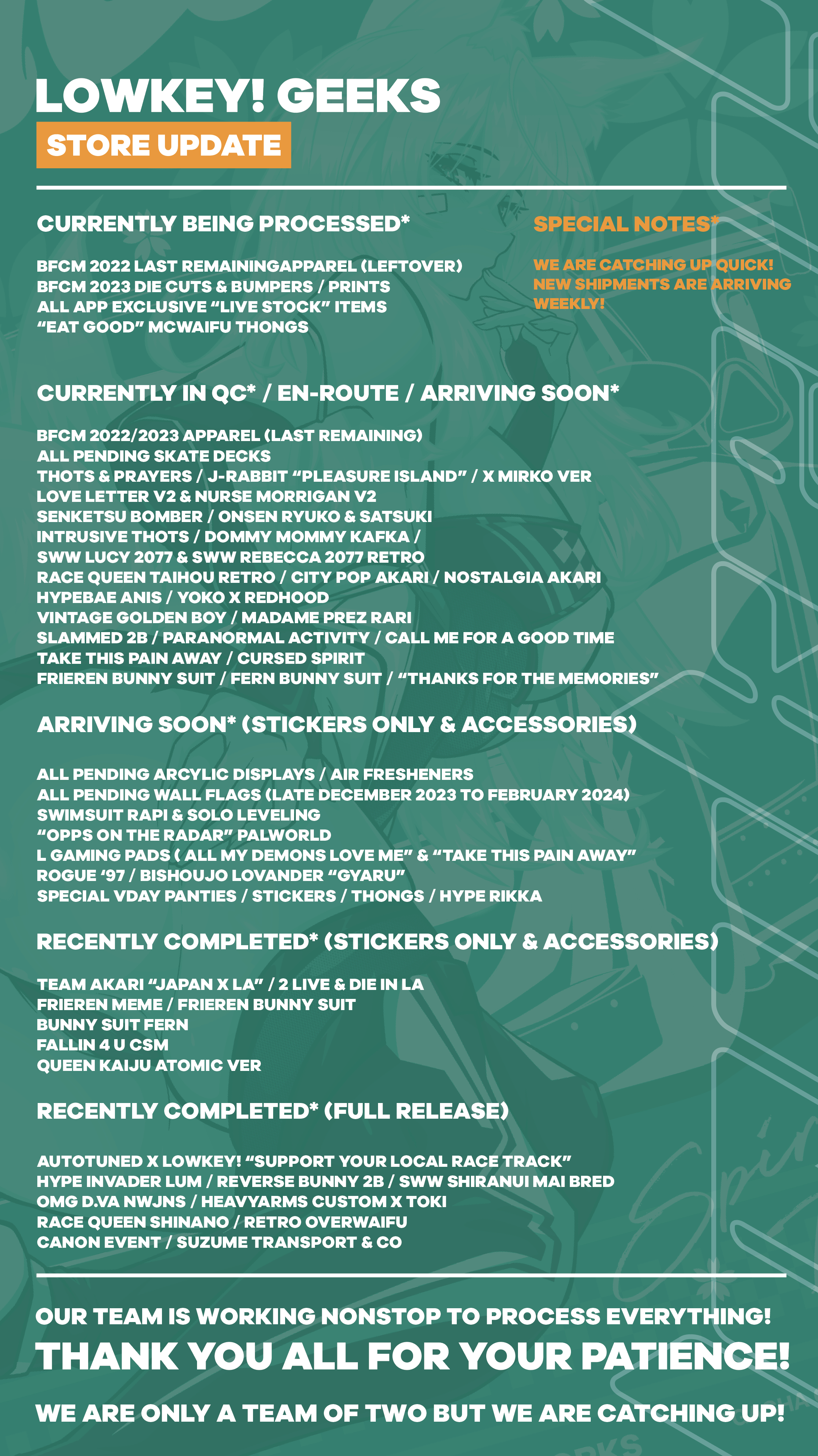 THE LATEST STORE UPDATE: