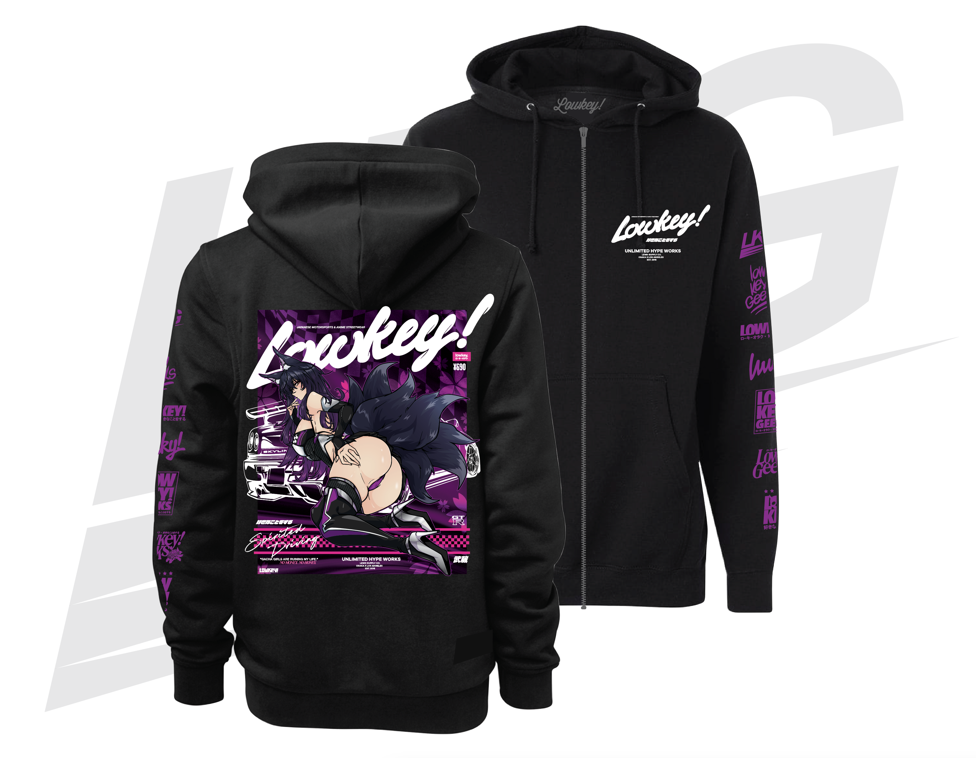 LOWKEY! "RACE QUEEN MUSASHI" VIP ZIP HOODIE - BLACK