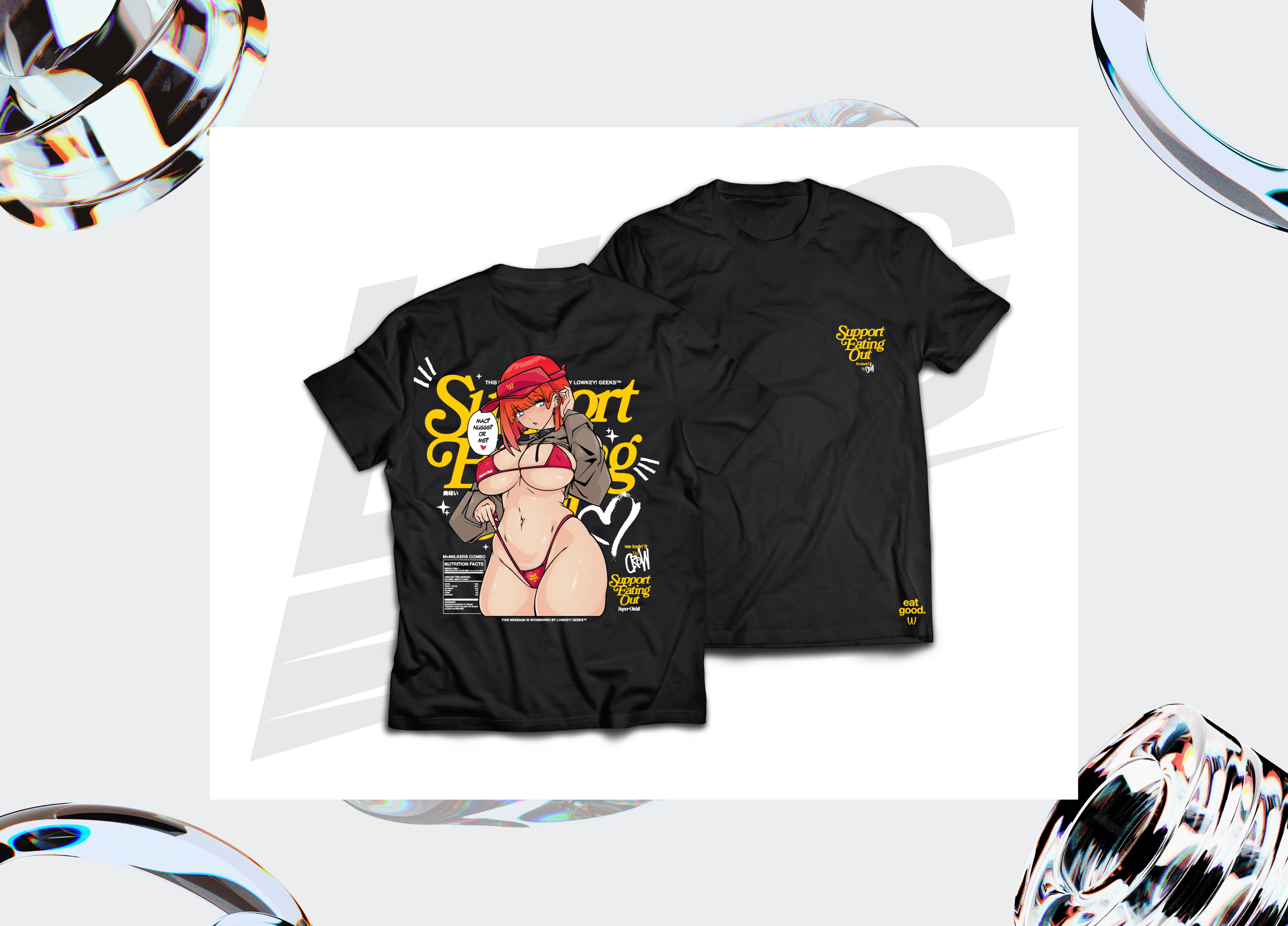 LOWKEY! "SUPPORT EATING OUT" MCWAIFU TEE - BLACK