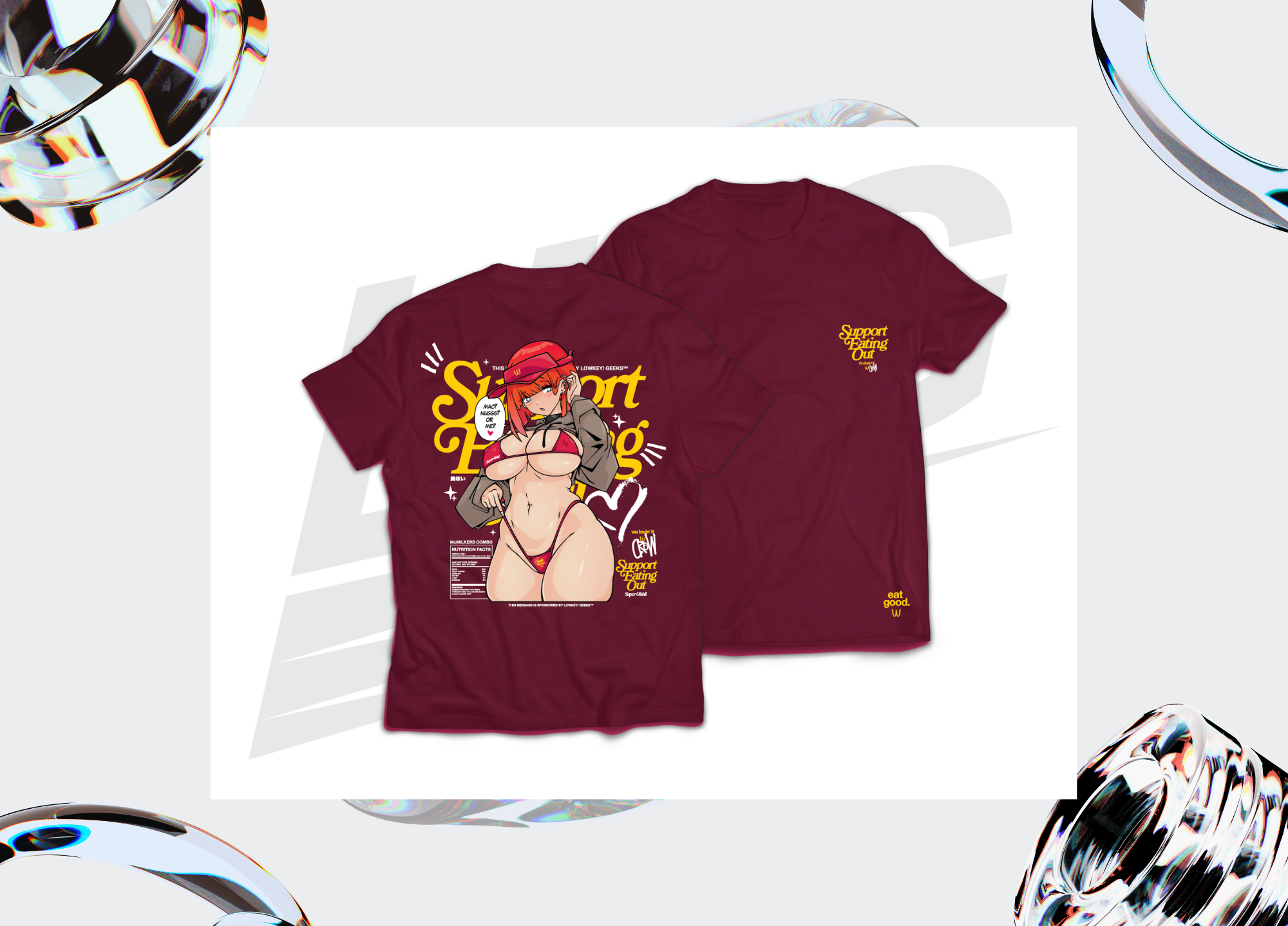 LOWKEY! "SUPPORT EATING OUT" MCWAIFU TEE - MAROON