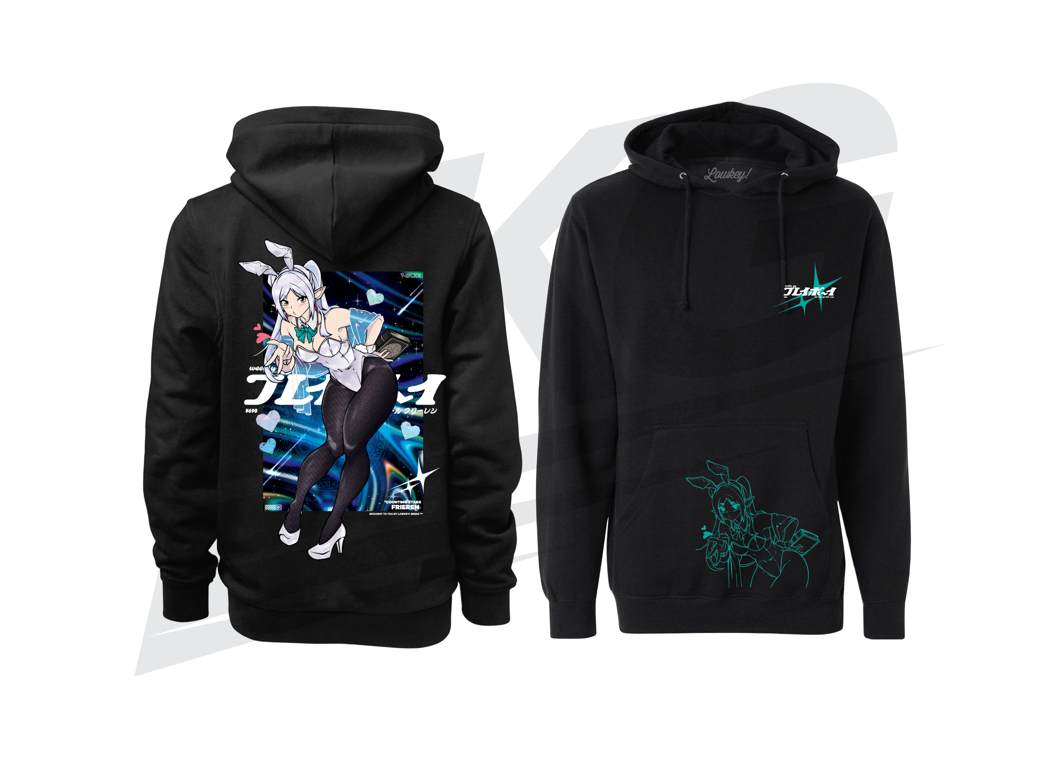 LOWKEY! "BUNNY SUIT FRIEREN" HOODIE - BLACK