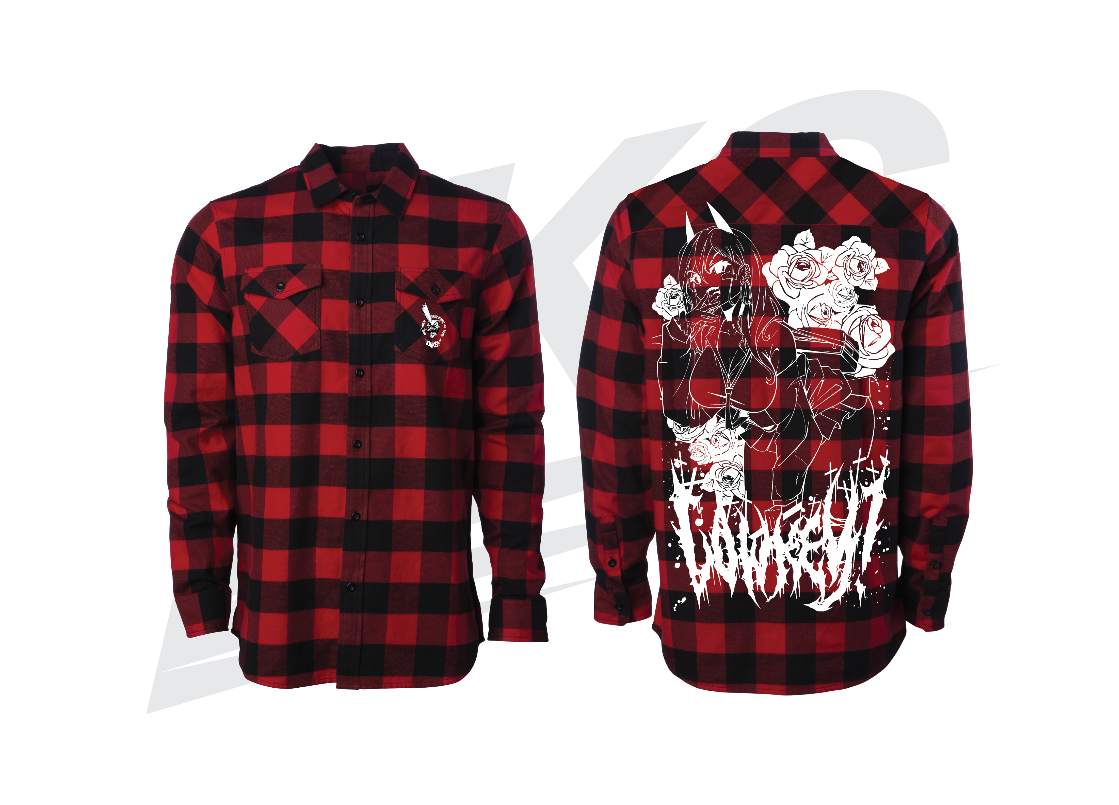 LOWKEY! "GYARU POWER" FLANNEL - RED/BLACK