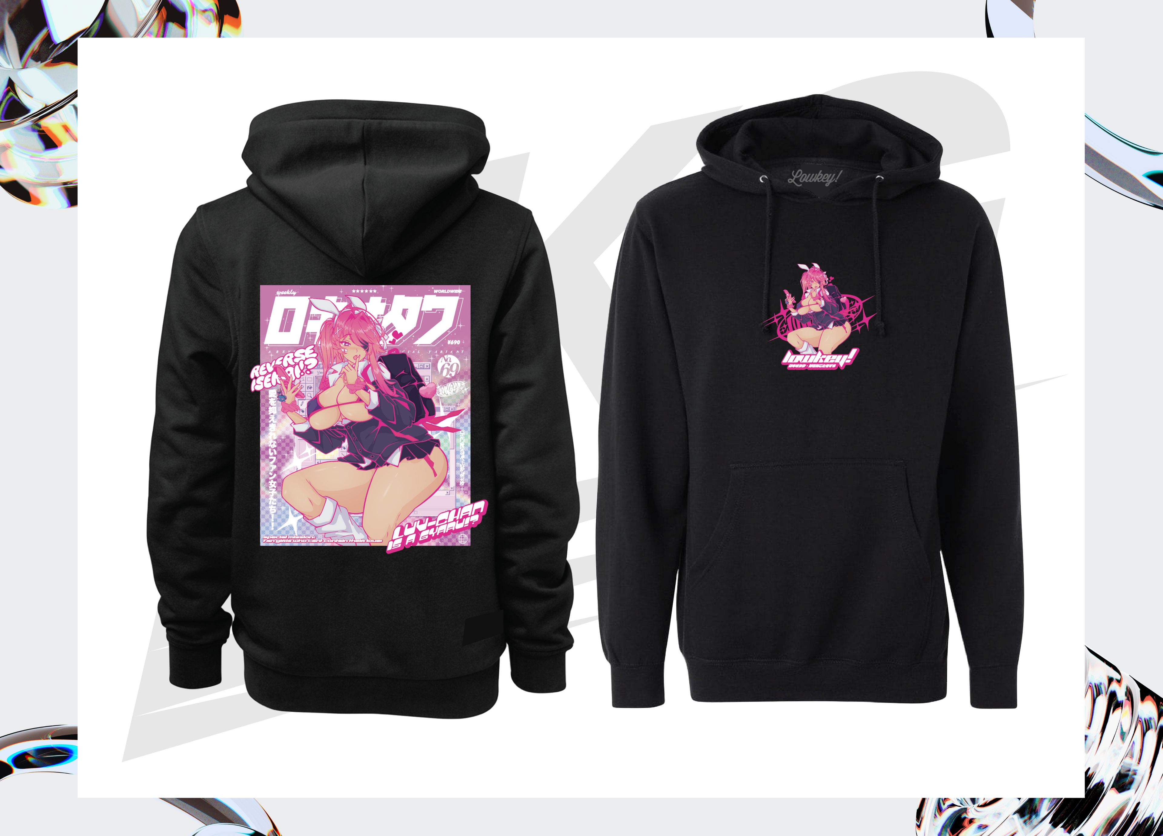 LOWKEY! "BISHOUJO LOVANDER" GYARU HOODIE - BLACK