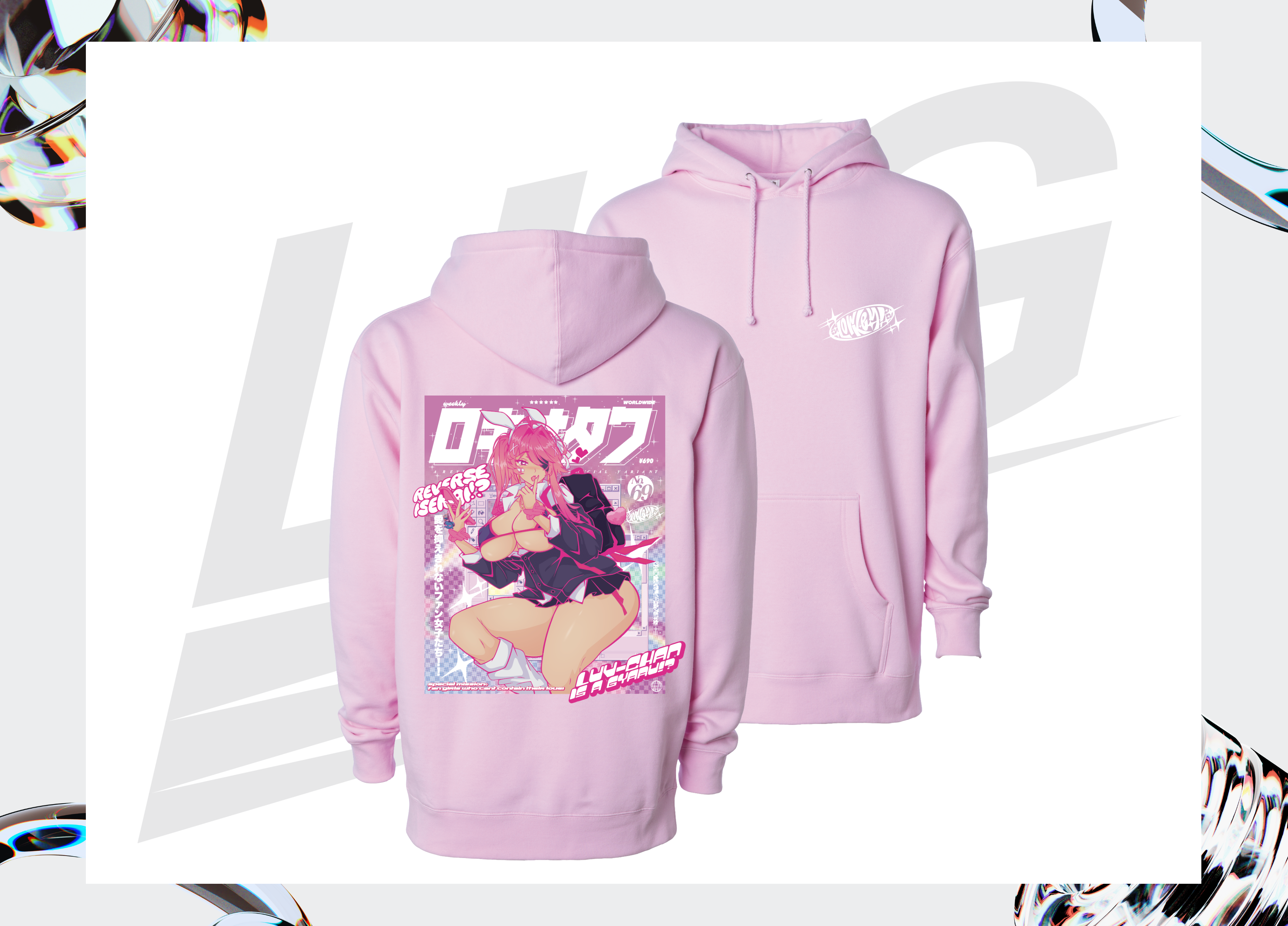 LOWKEY! "BISHOUJO LOVANDER" GYARU HOODIE - LIGHT PINK