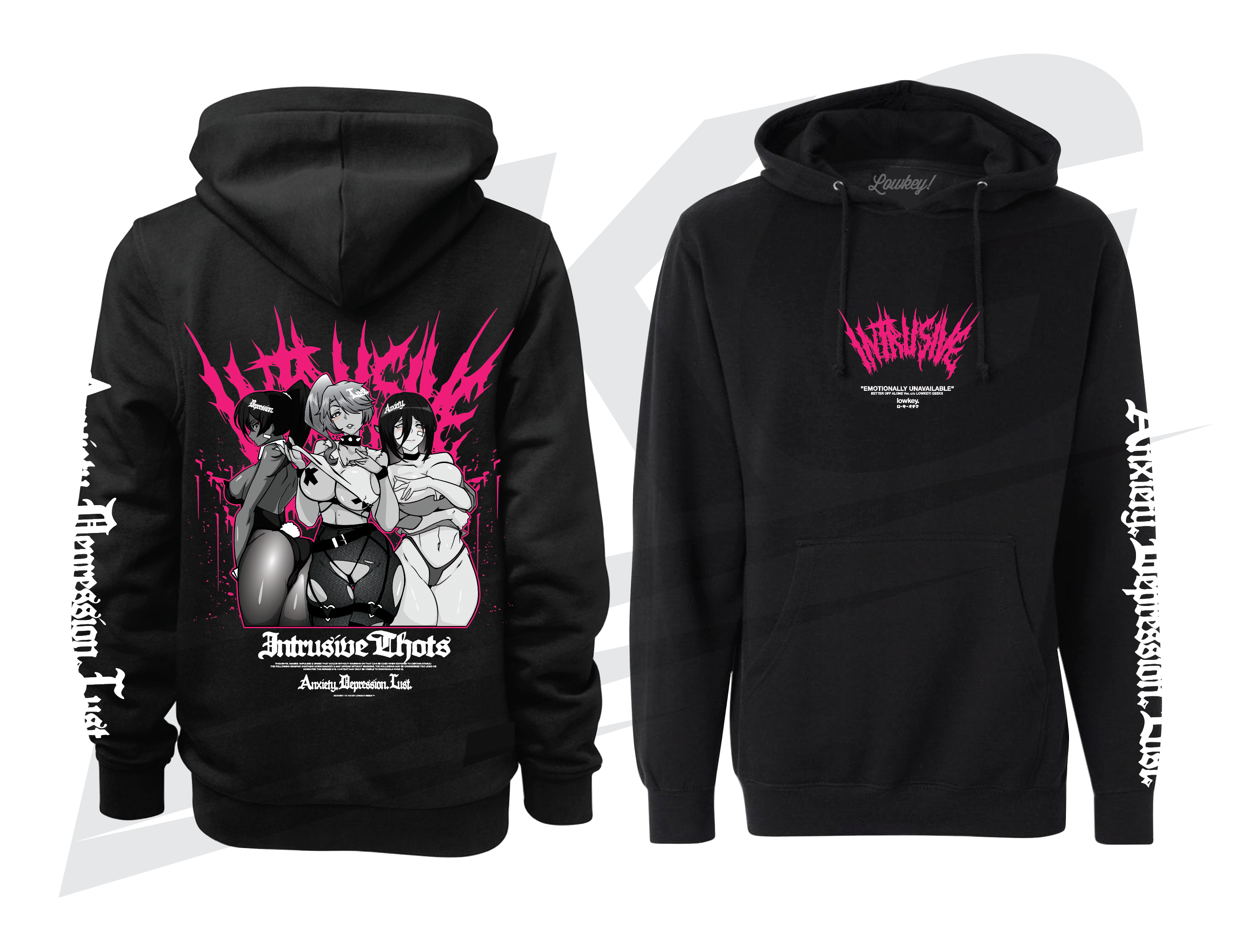 LOWKEY! "INTRUSIVE THOTS" HOODIE - BLACK