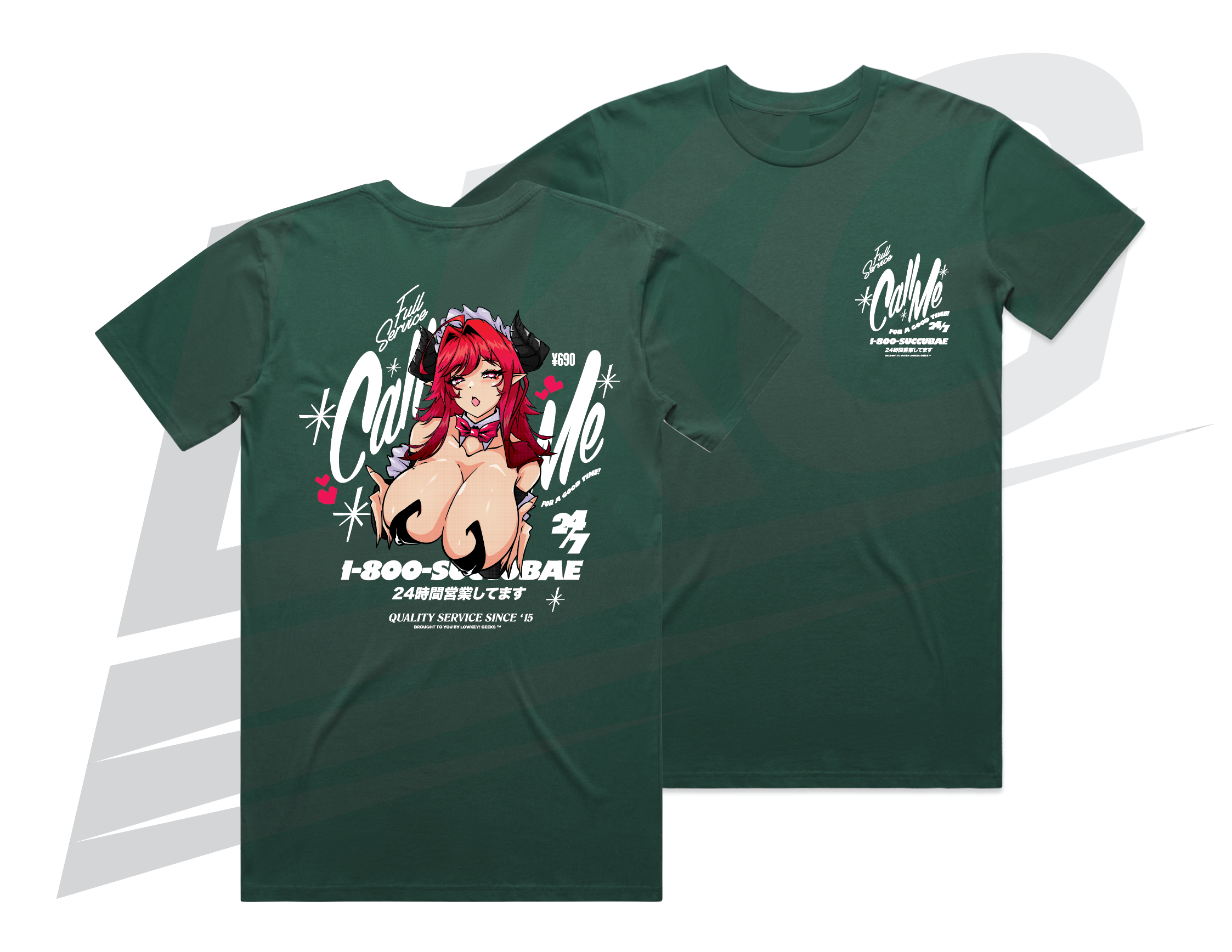 ***ONLY 3 DAYS TO PRE-ORDER!***~ LOWKEY! "CALL ME FOR A GOOD TIME" SUCCUBAE TEE - FOREST GREEN