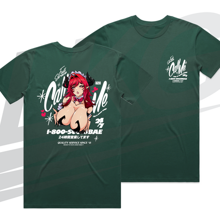 ***ONLY 3 DAYS TO PRE-ORDER!***~ LOWKEY! "CALL ME FOR A GOOD TIME" SUCCUBAE TEE - FOREST GREEN