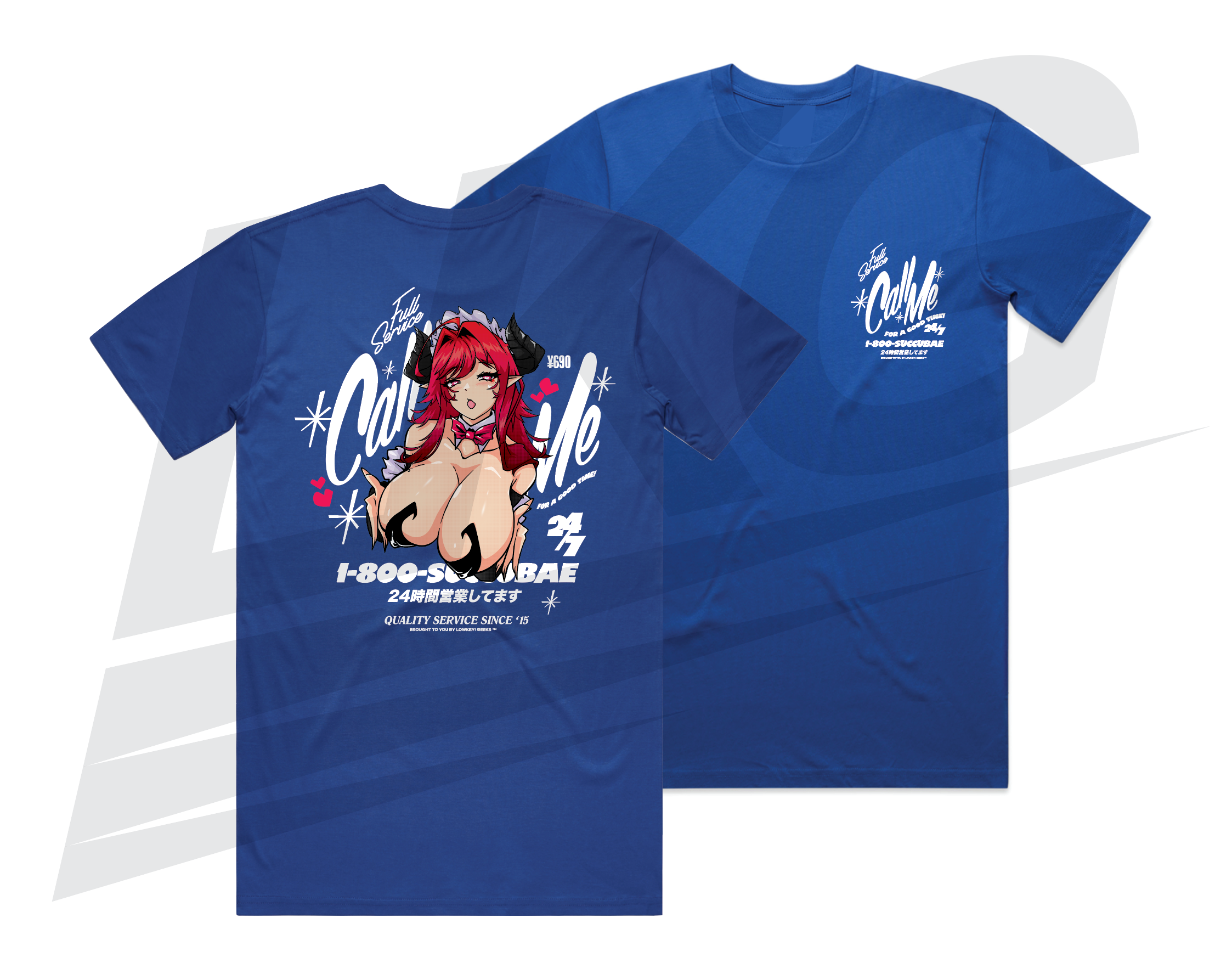 LOWKEY! "CALL ME FOR A GOOD TIME" SUCCUBAE TEE - ROYAL