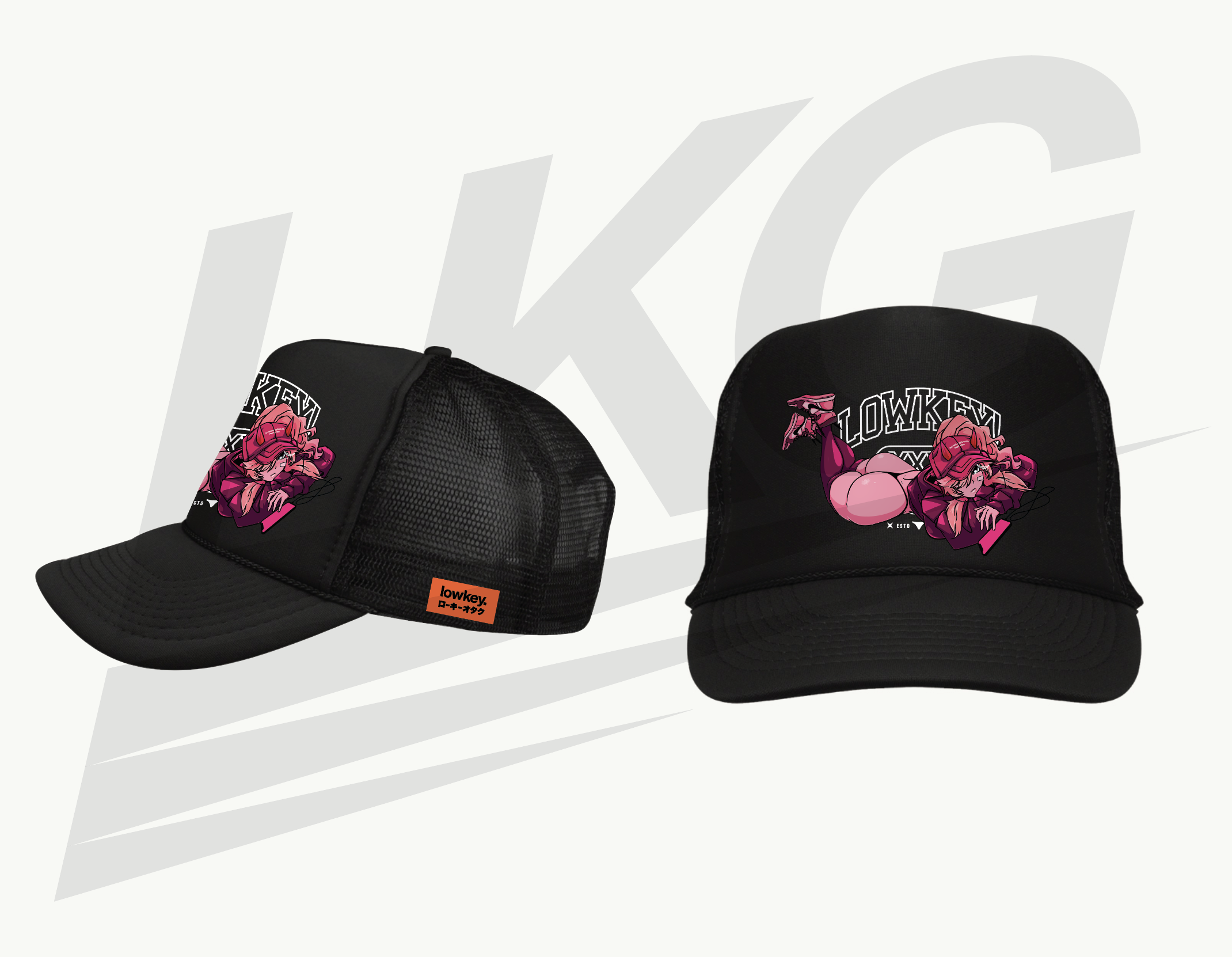 LOWKEY! "THIGH HIGHS & LO-FI" TRUCKER CAP - BLACK