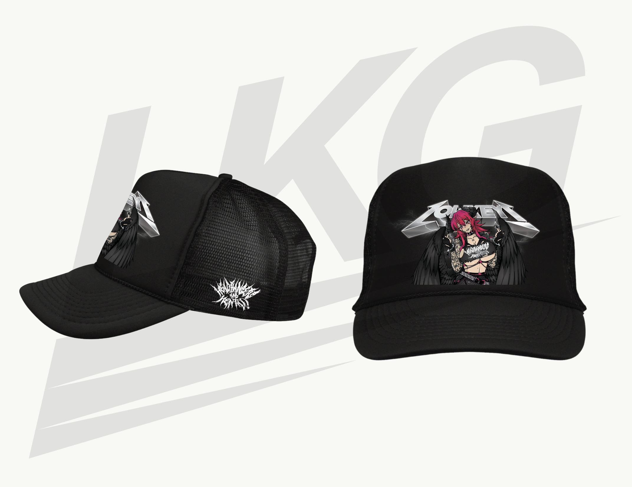 LOWKEY! "HEADBANGERS & HENTAI" TRUCKER CAP - BLACK