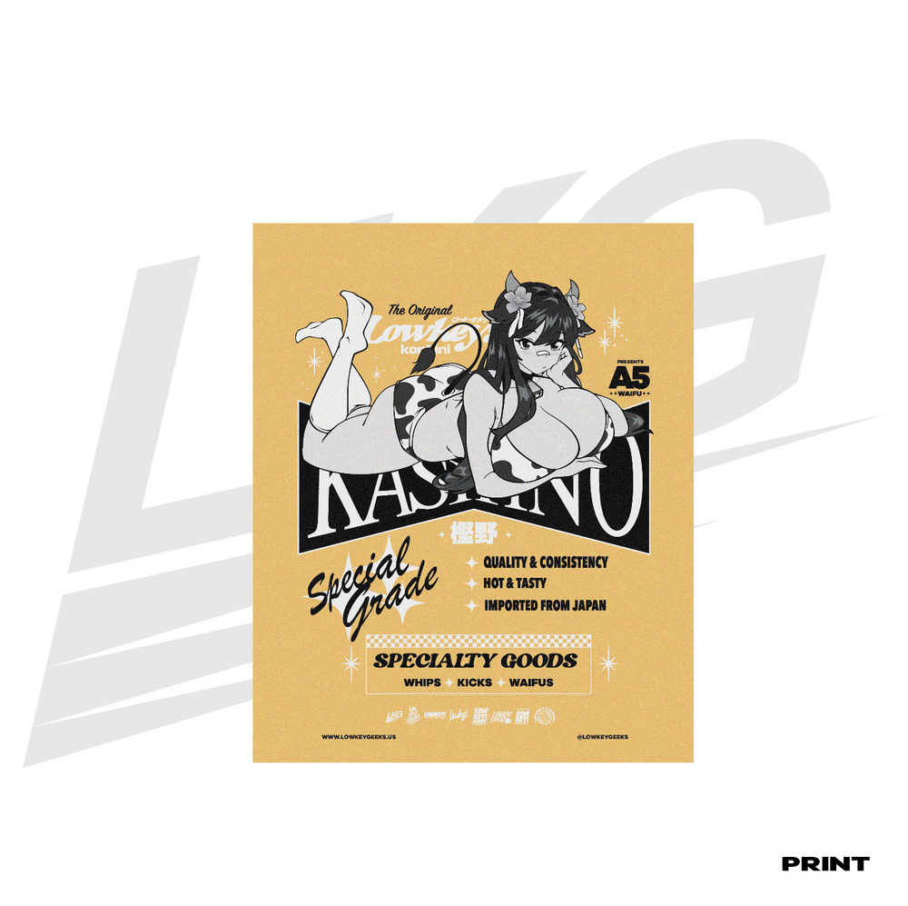 LIMITED EDITION ART PRINT -  LOWKEY! "GRADE A5 WAIFU" KASHINO RETRO PRINT - GOLD