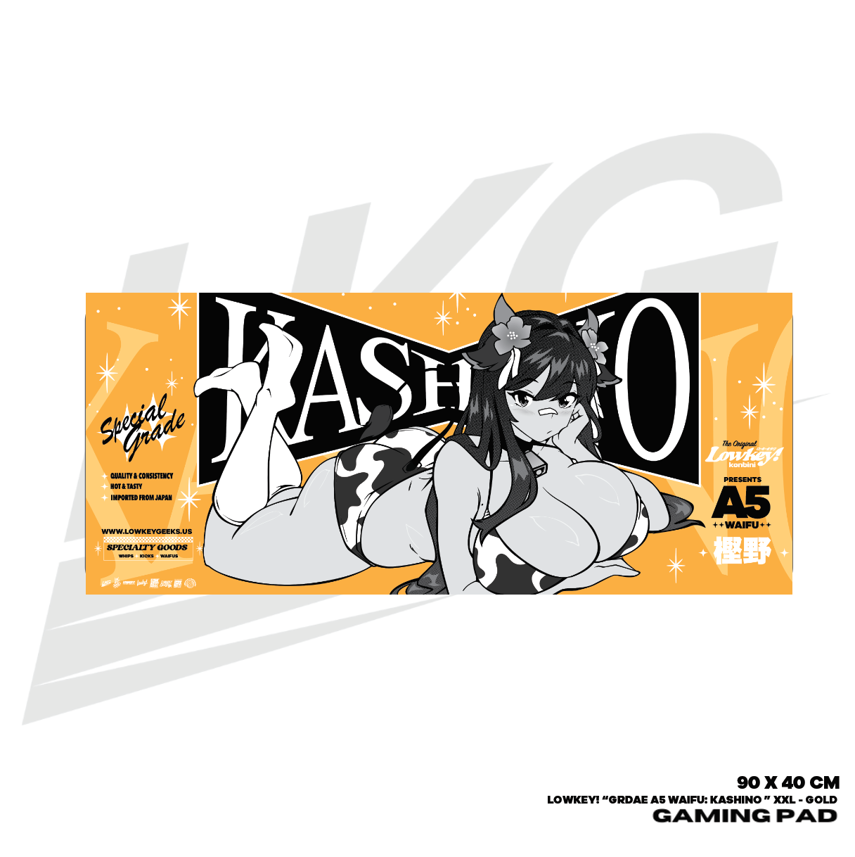 LOWKEY! "GRADE A5 WAIFU" KASHINO GAMING MOUSE PAD - XXL (GOLD)