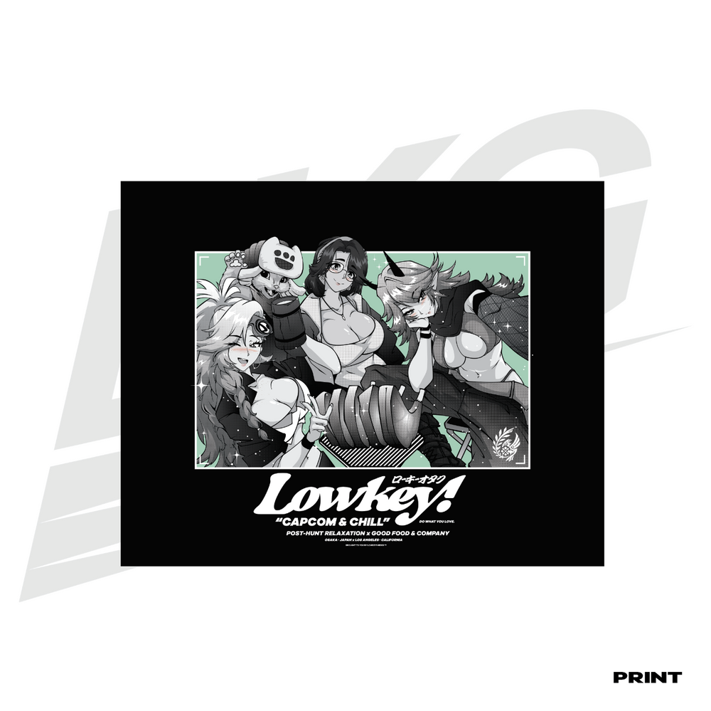 LIMITED EDITION ART PRINT -  LOWKEY! "CAPCOM & CHILL" MONSTER HUNTER GALS PRINT
