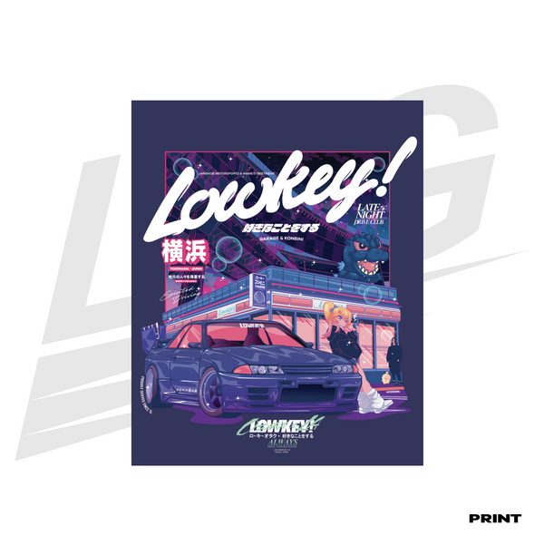 LIMITED EDITION ART PRINT -  LOWKEY! "LATE NIGHT KONBINI RUN" AKARI BNR32 PRINT