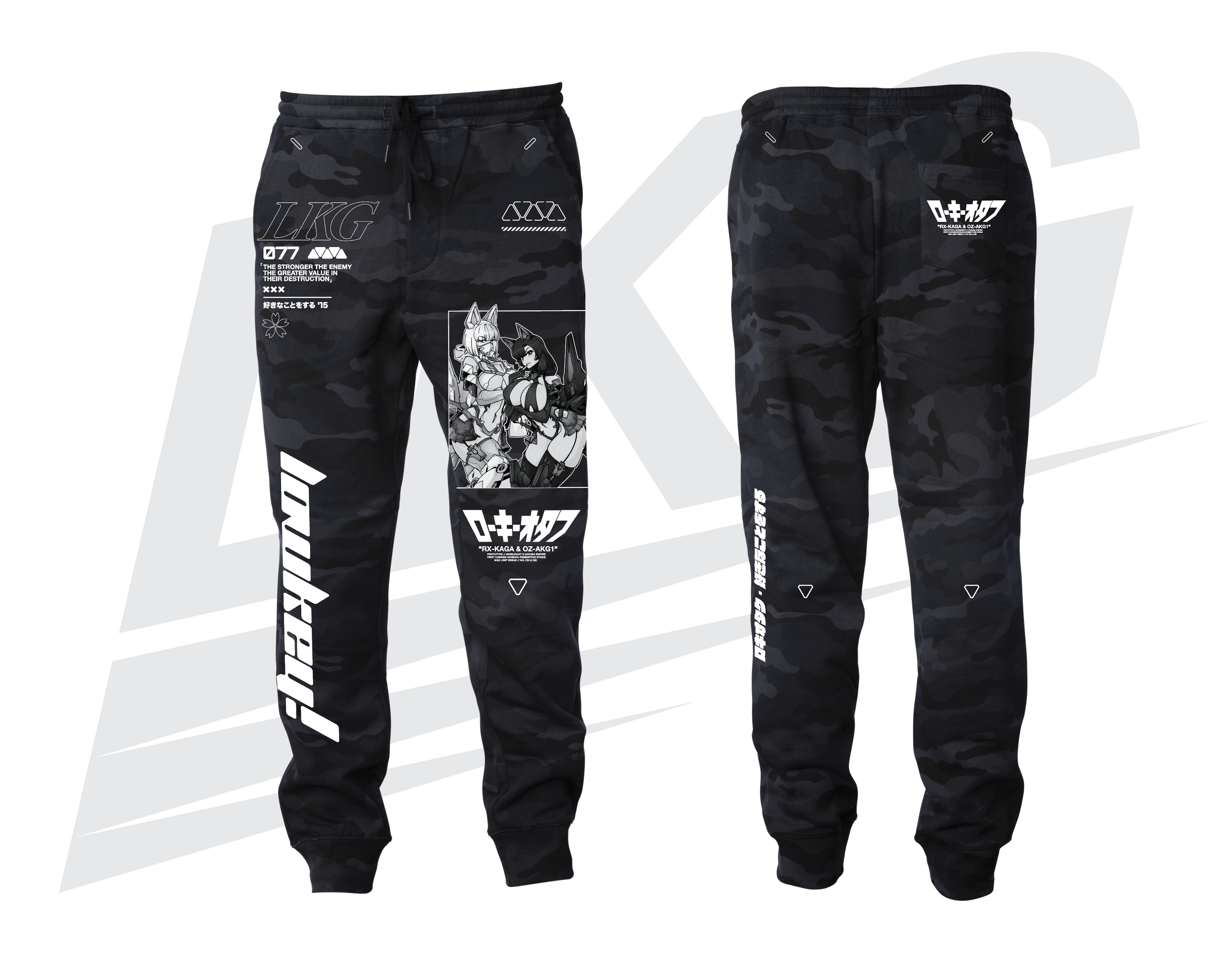 LOWKEY! MOBILESUIT SAKURA EMP. "PERFECT GRADE" SWEATS (BLACK CAMO)