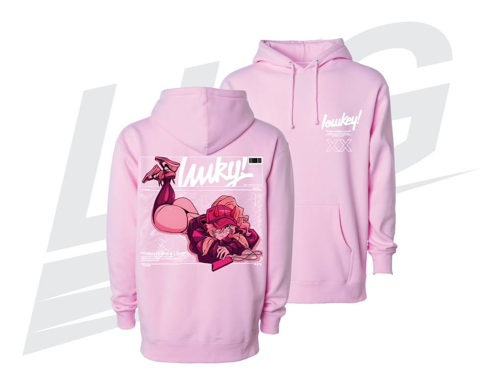 LOWKEY! "THIGH HIGHS & LO-FI" ZEROTWO X AKARI HOODIE - LIGHT PINK