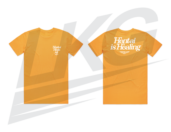 LOWKEY! "HENTAI IS HEALING" TEE - GOLD (PUFF PRINT)