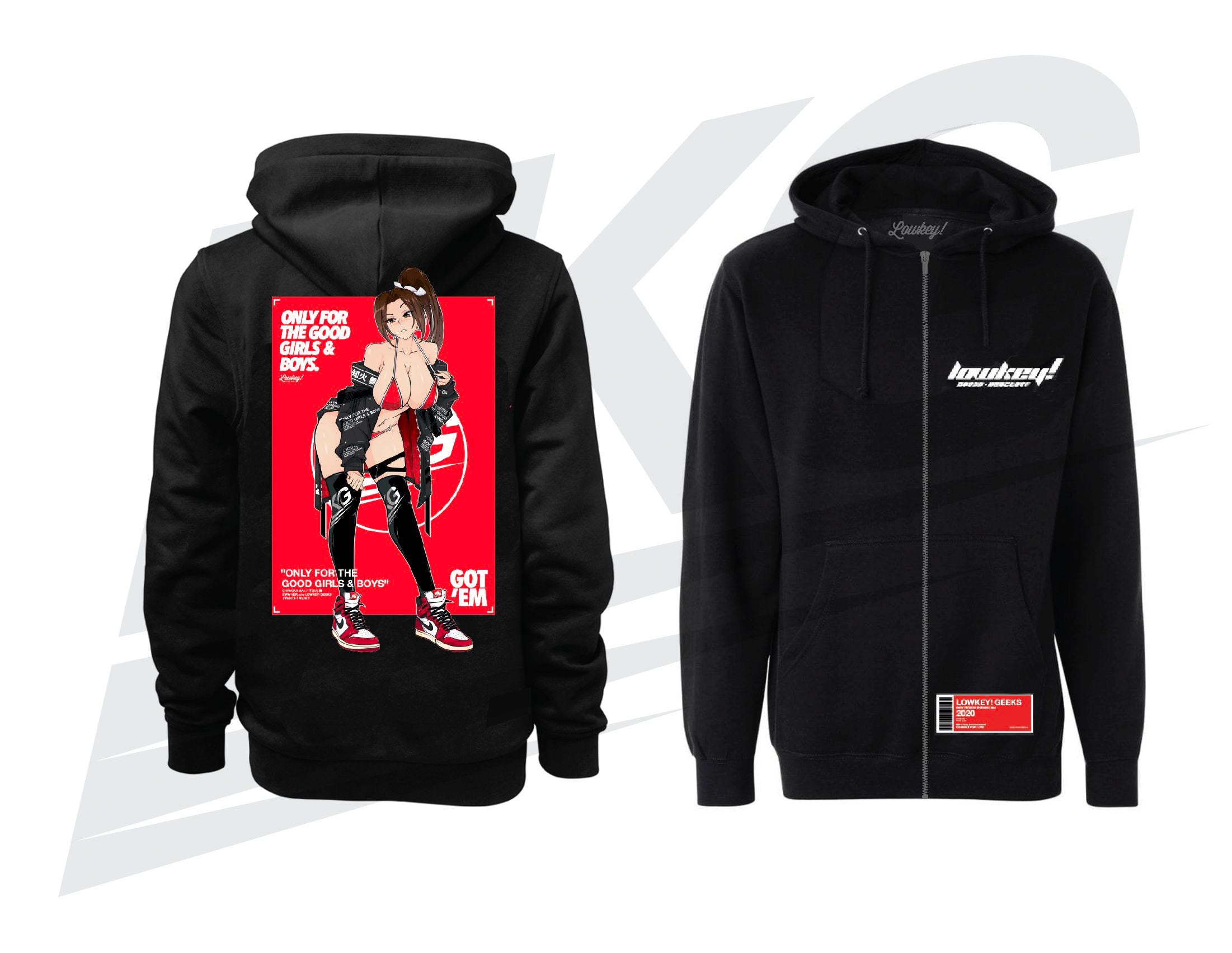 LOWKEY! SWW SHIRANUI MAI “BRED” ZIP-UP HOODIE - BLACK