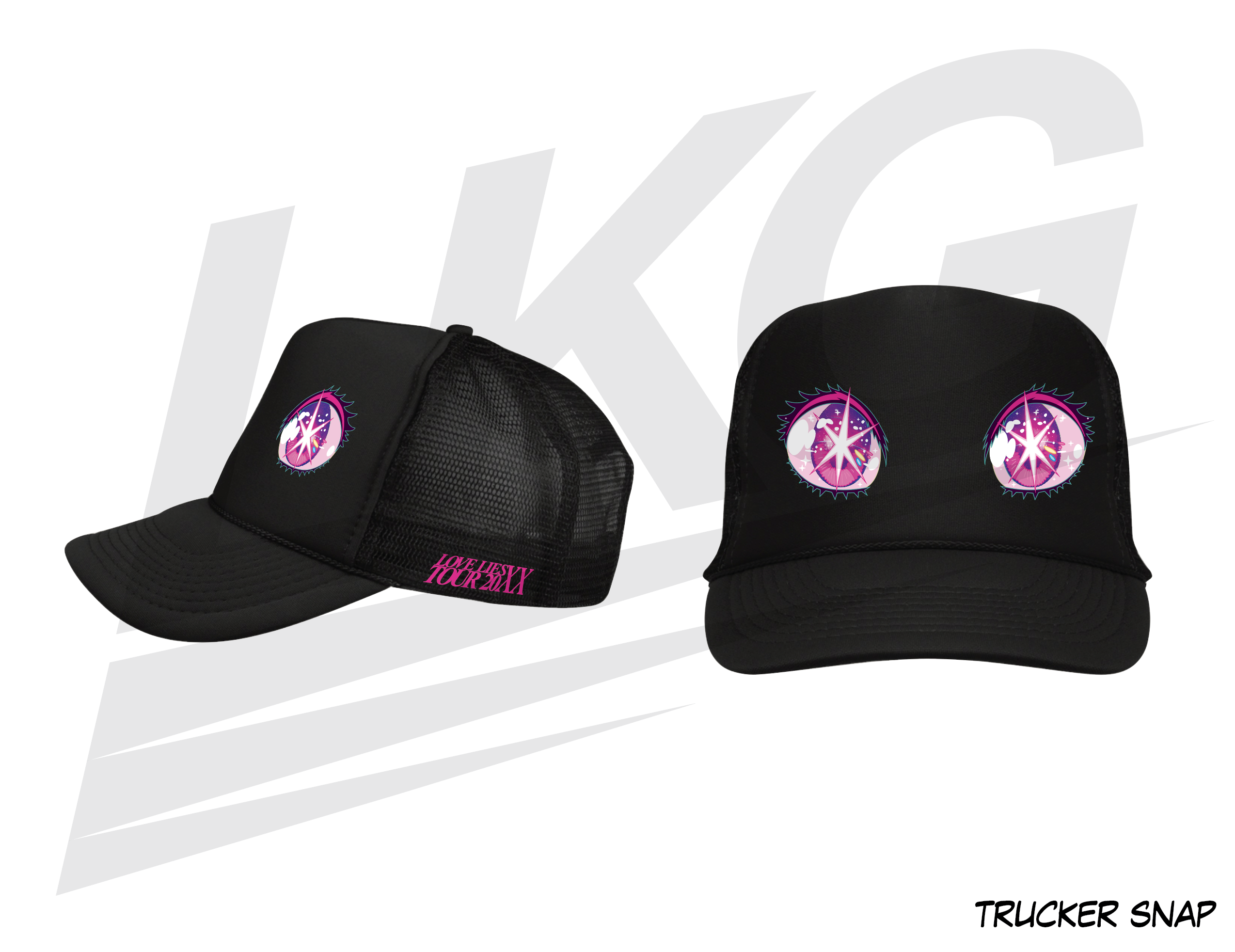 LOWKEY! "LOVE LIES" IDOL TRUCKER CAP - BLACK